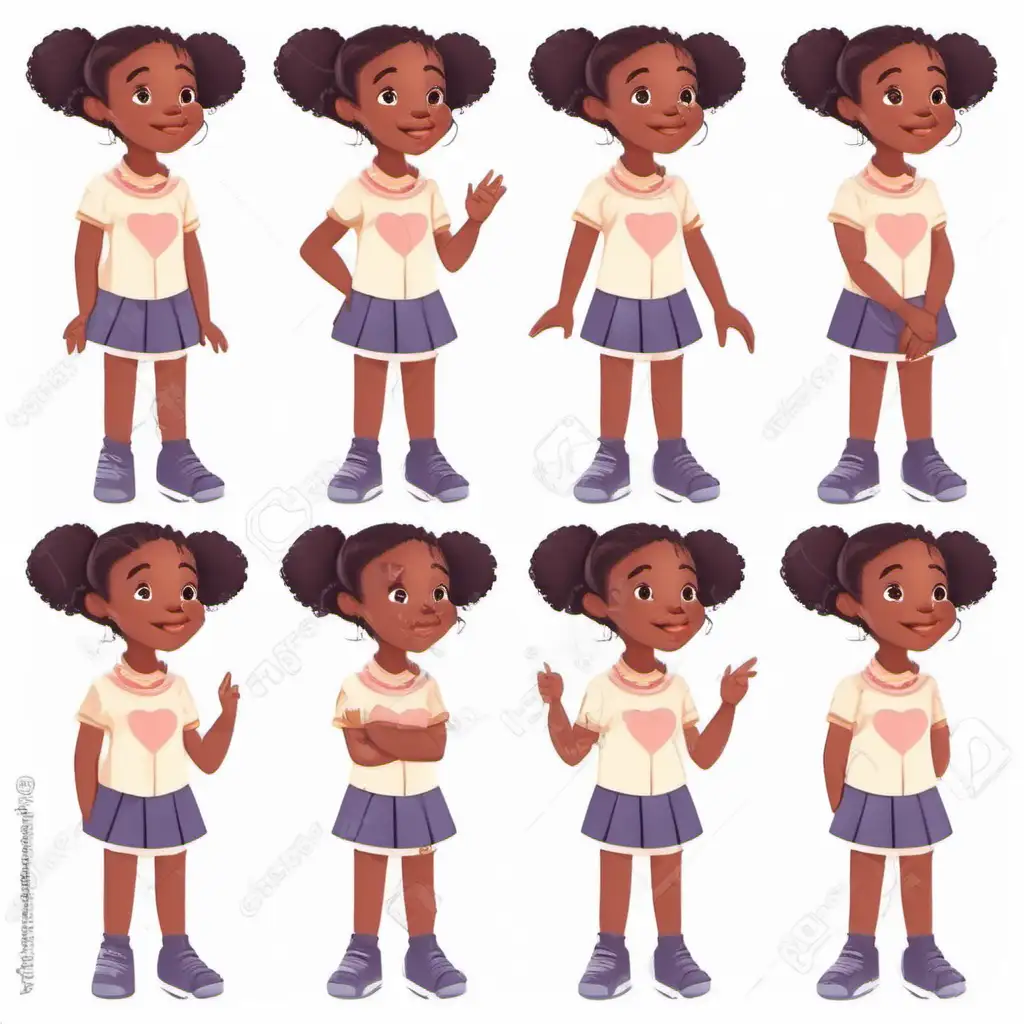 Adorable AfroPuff Pigtails Sweet Childrens Book Illustration of a Charming African Girl