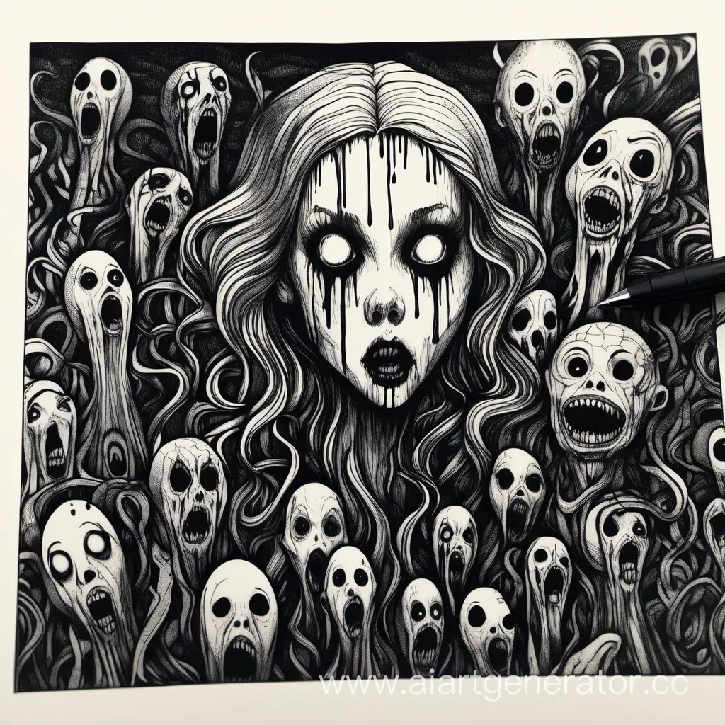 Eerie-Horror-Scene-Minimalistic-Black-and-White-Gel-Pen-Art