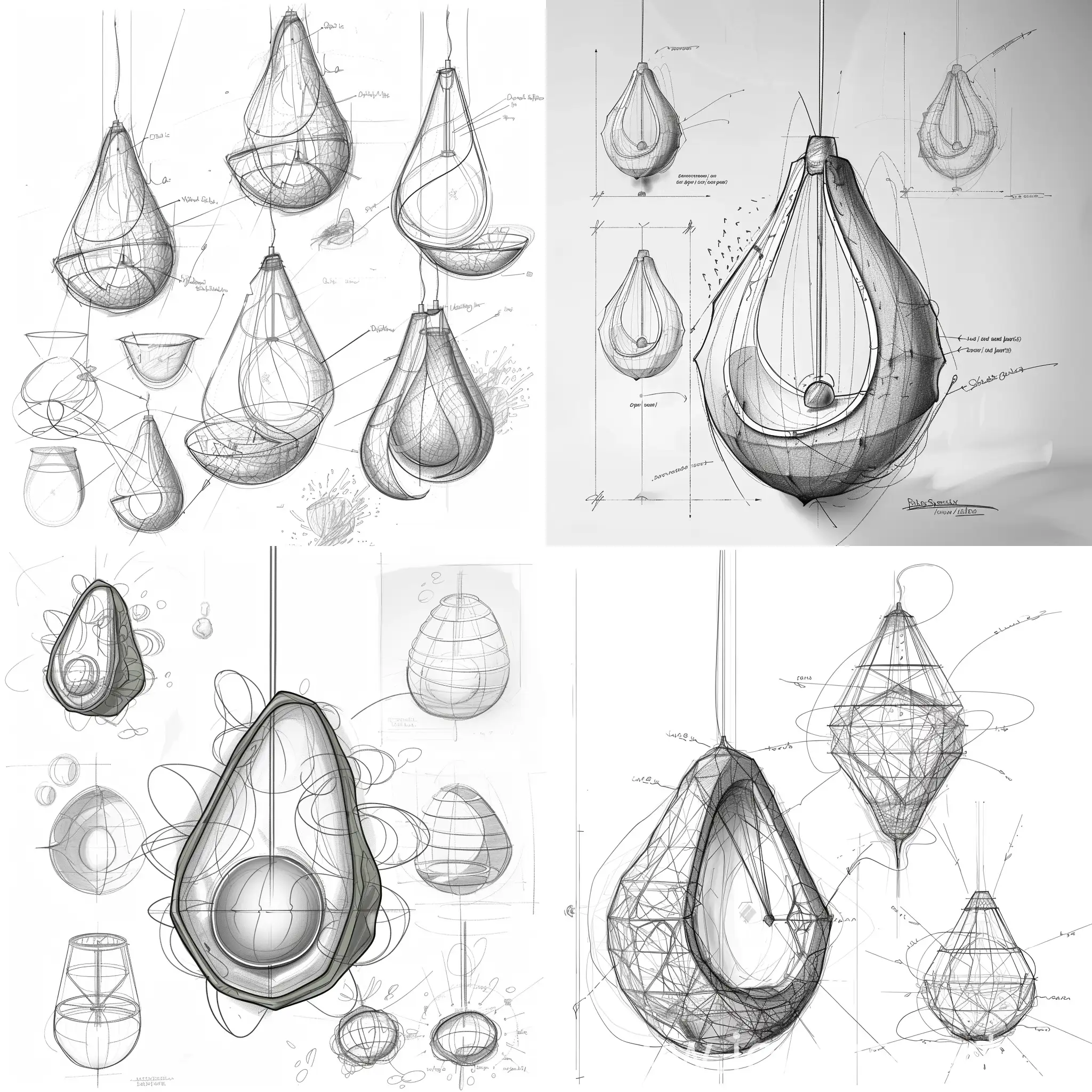 Hand-drawn product design, lighting design, extract avocado shape, craft lines, simplicity, line extraction, Tumbler lighting design sketch
Bionic its texture bionic modeling deductive change process, modeling source, modeling change, refinement, summary process, how to draw lamps, chandeliers, drawing reference, product design sketch, white background, front view, side view, rear view, wire frame, sketch from different angles, pencil line manuscript, each program should present form source and intent, and form change deliberation process; And how to reconstruct and evolve primitive body forms. Main view, detail, explosion