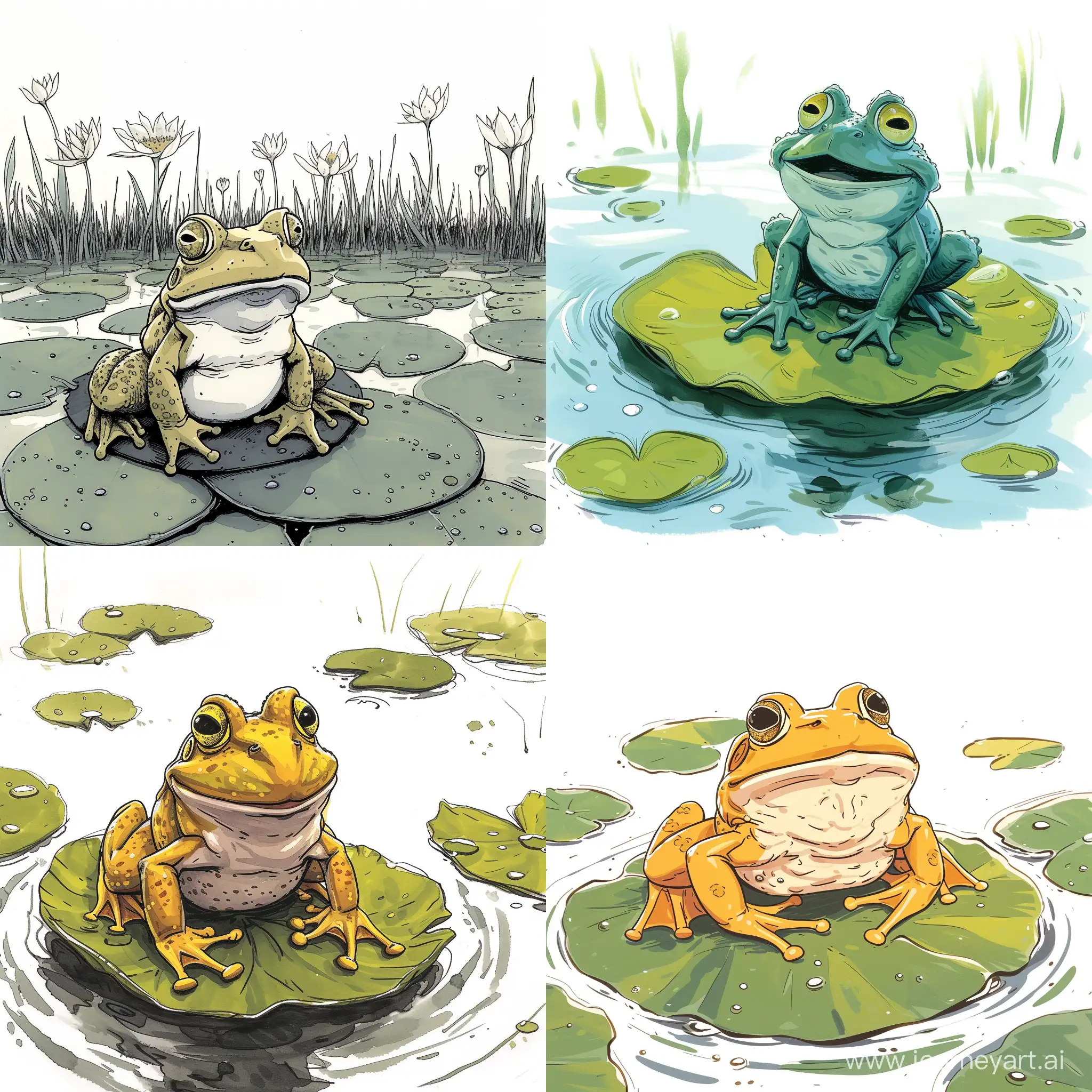 Chubby-Funky-Frog-on-Lily-Pad-Colorful-Dr-Seuss-Style-Illustration