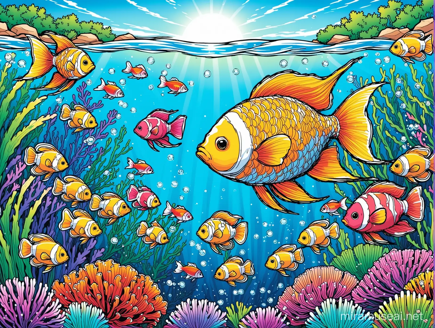 Colorful Aquarium Fish Coloring Book Cover
