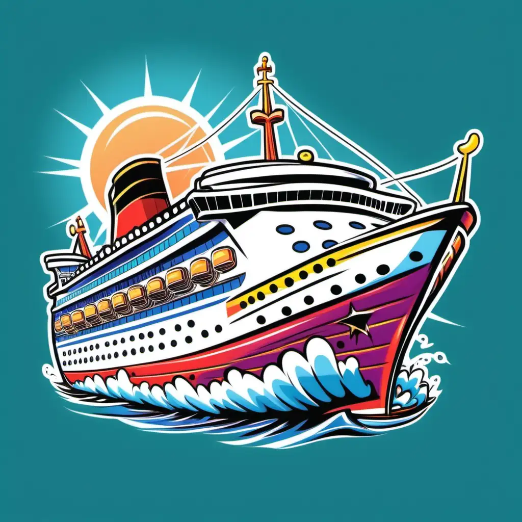 CARTOON, VACATION CRUISE SHIP, 7 COLORS IN IMAGE, FOR T-SHIRT