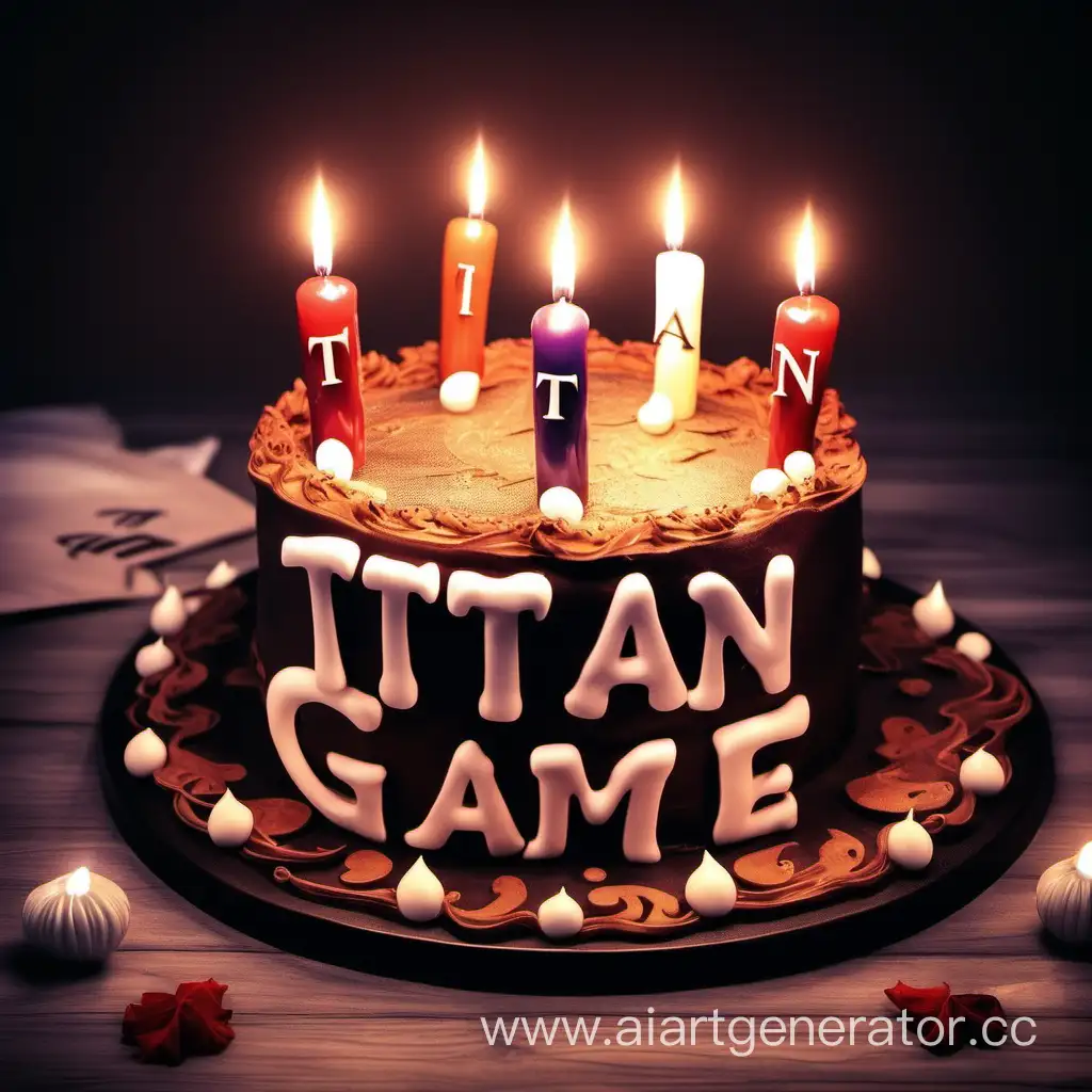 вкусный торт со свечами с надписью TITAN GAME
