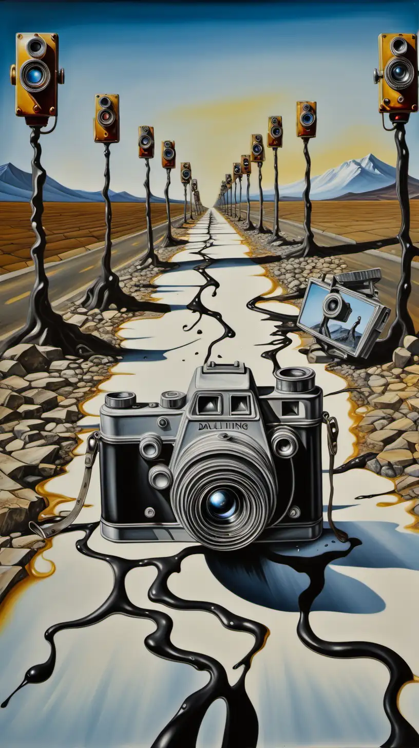 Surreal Melting Cameras on Abandoned Road Dali Inspired Art