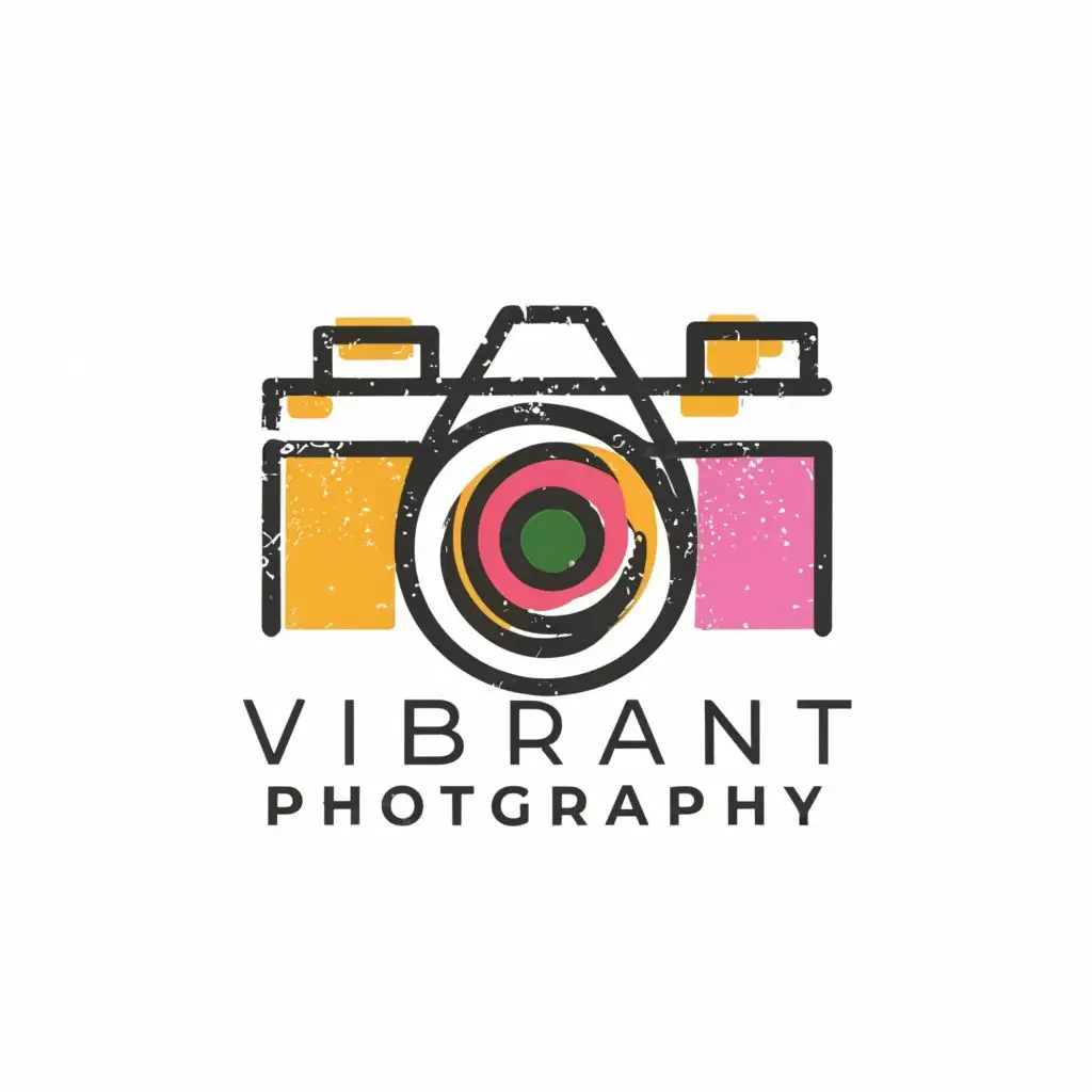 logo, camera minimalistic, with the text "Vibrant Photography", typography