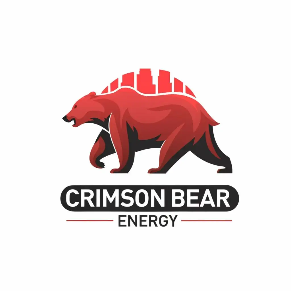 logo, a crimson red bear, Ursa Major, Dallas skyline Reunion Tower inside, with the text "Crimson Bear Energy", typography, be used in energy industry