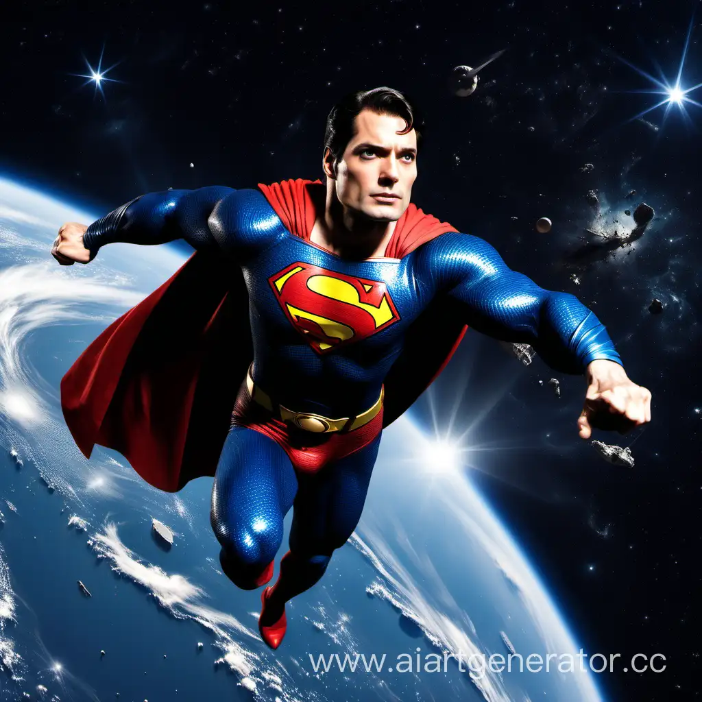 Супермен на фоне космоса
