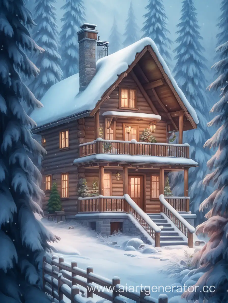  a cozy house in the forest in winter
