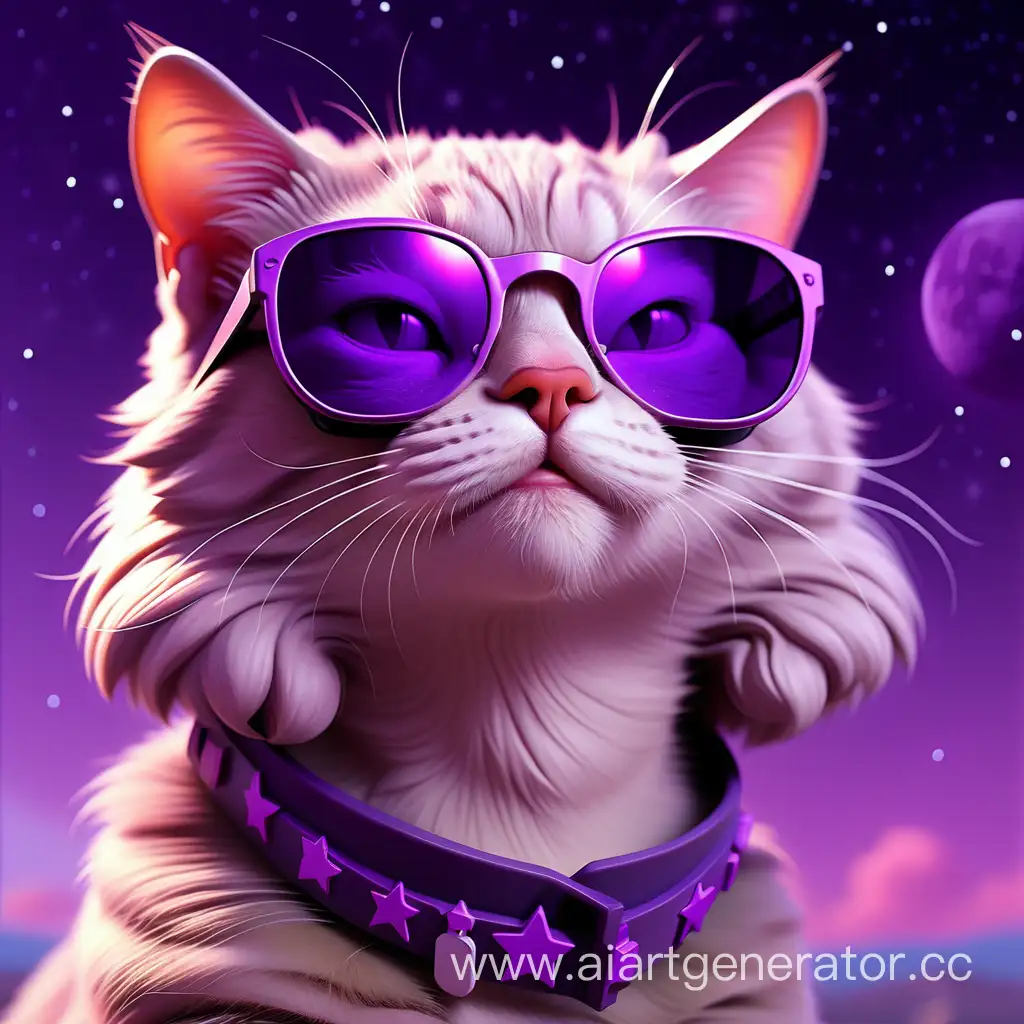 Realistic-Purple-Tone-Cat-in-Sunglasses-NFT-under-Starry-Sky-4K