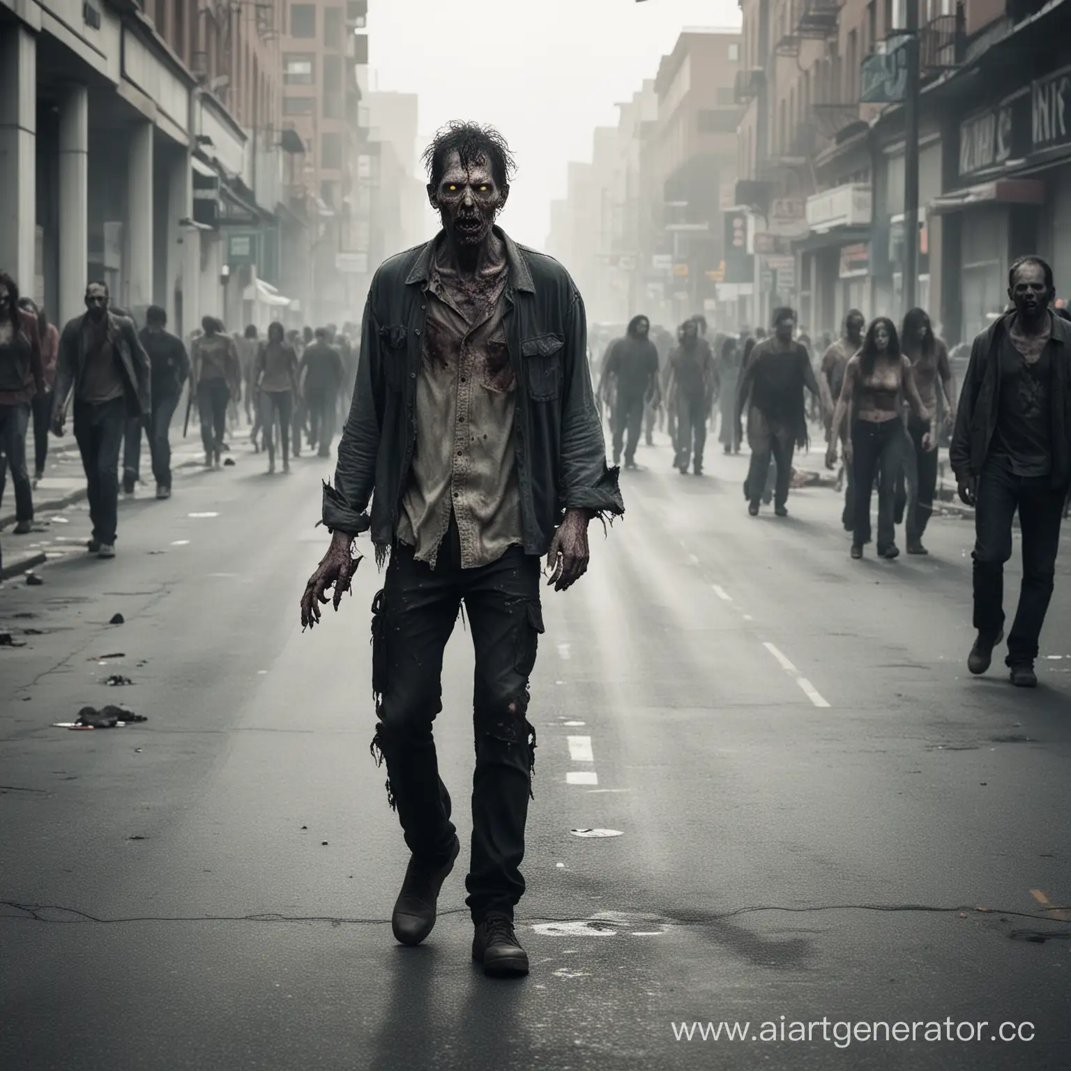 Zombie-Walking-Street-Apocalyptic-Horror-Scene