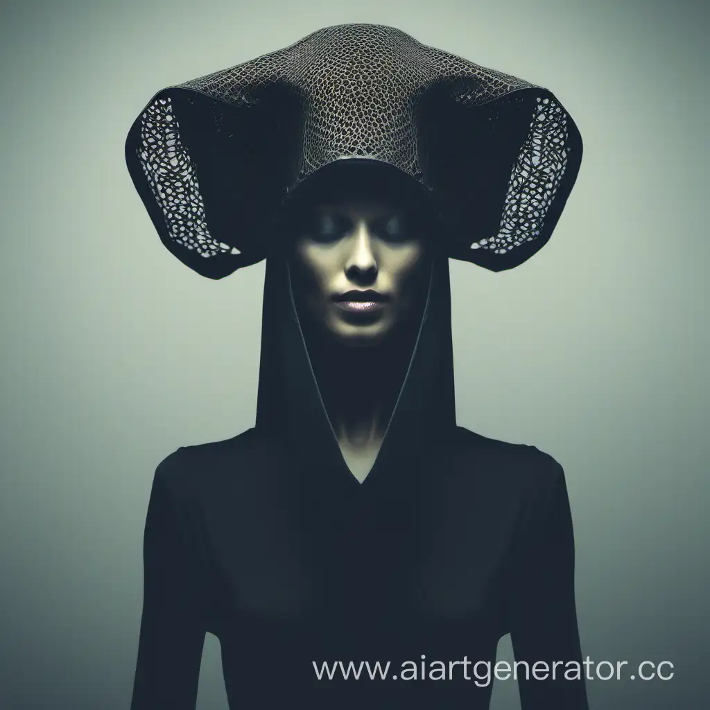 Enigmatic-Woman-Wearing-Intriguing-Headgear