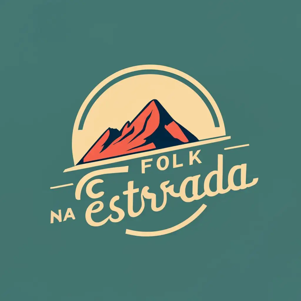 logo, Road, Mountains, with the text "Folk Na Estrada, typography, be used in Music Band"