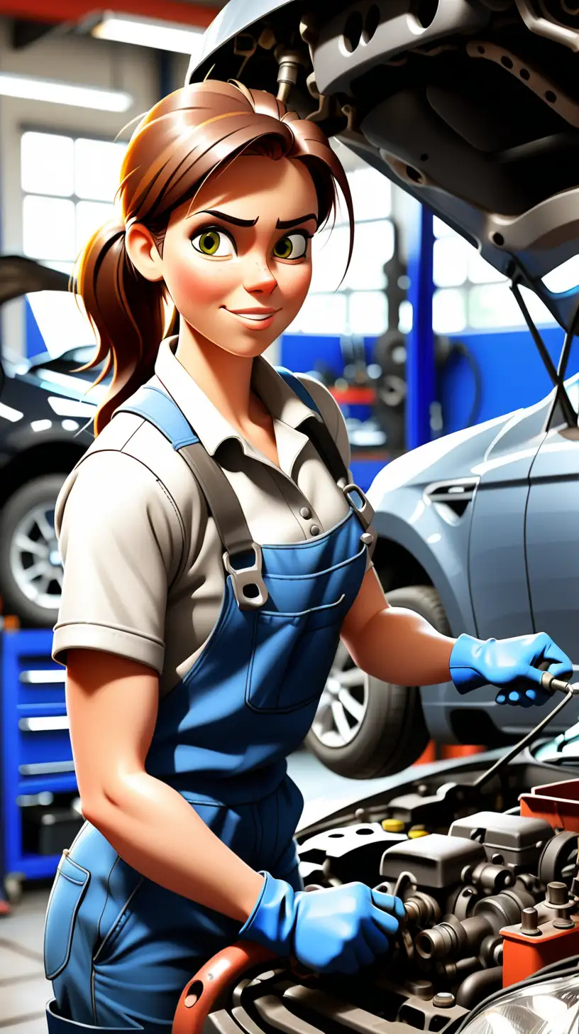 Female Car Mechanic Performing Car Repairs