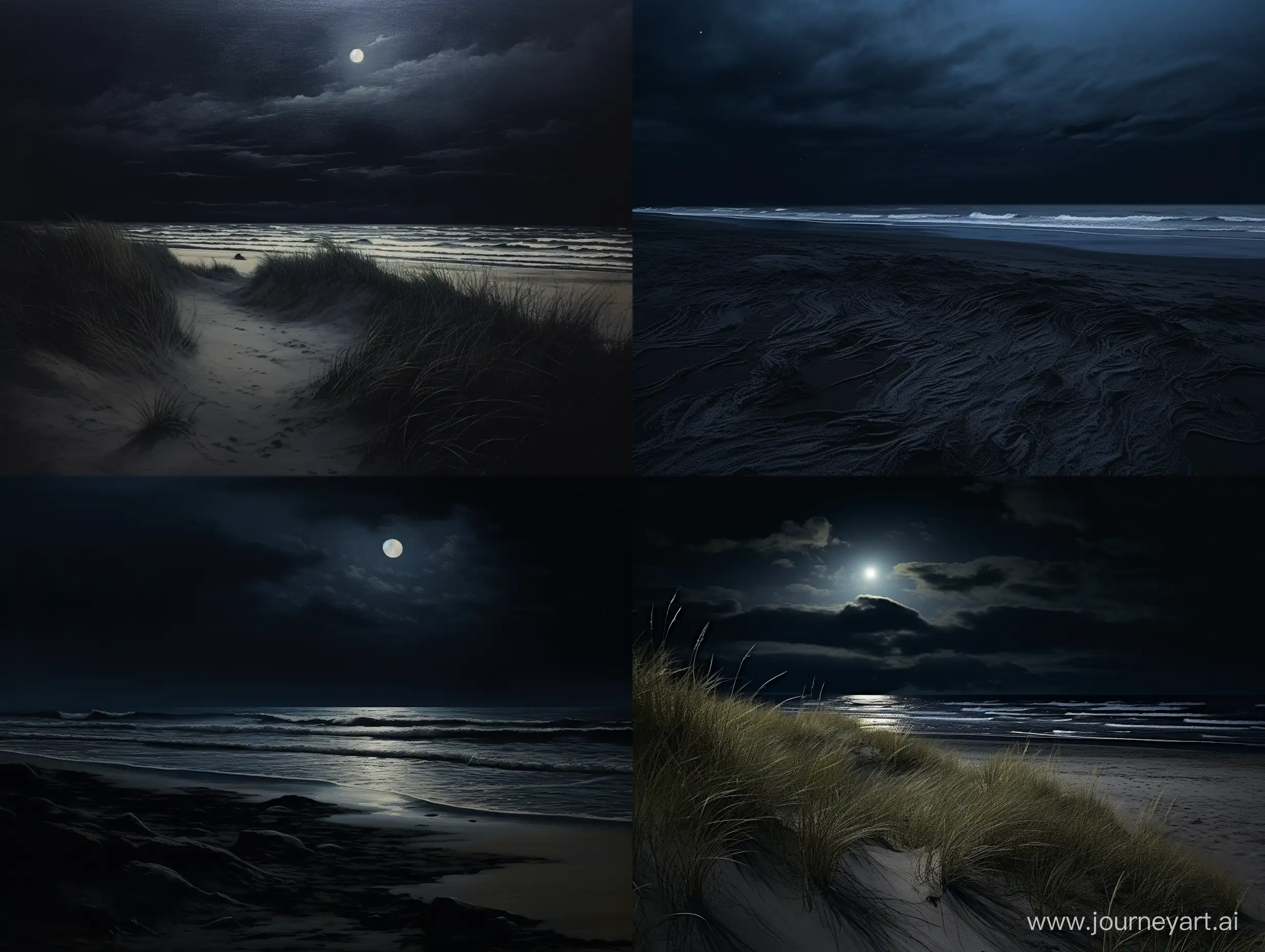 Serene-Night-by-the-North-Sea-Dark-Blue-Hues-on-a-Dark-Sand-Shore