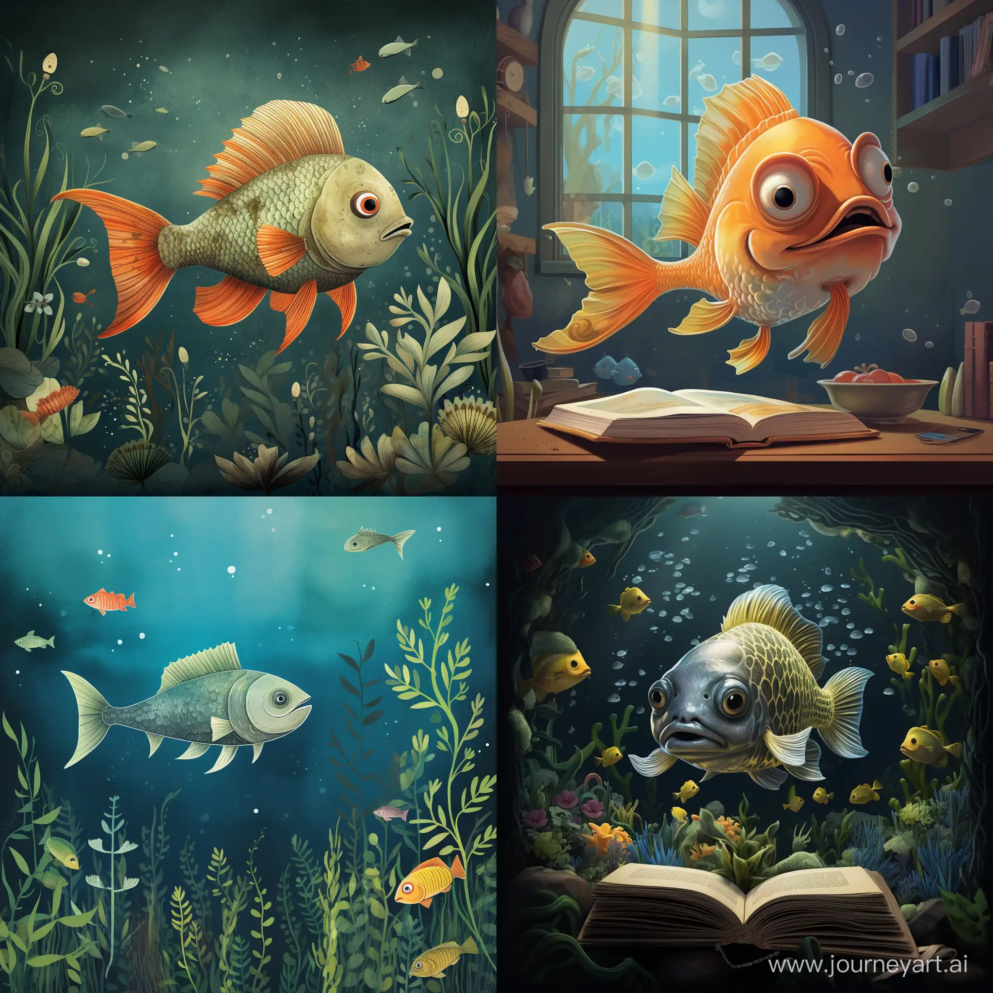 Adventurous-Childrens-Book-Illustration-Underwater-Exploration-with-a-Friendly-Fish