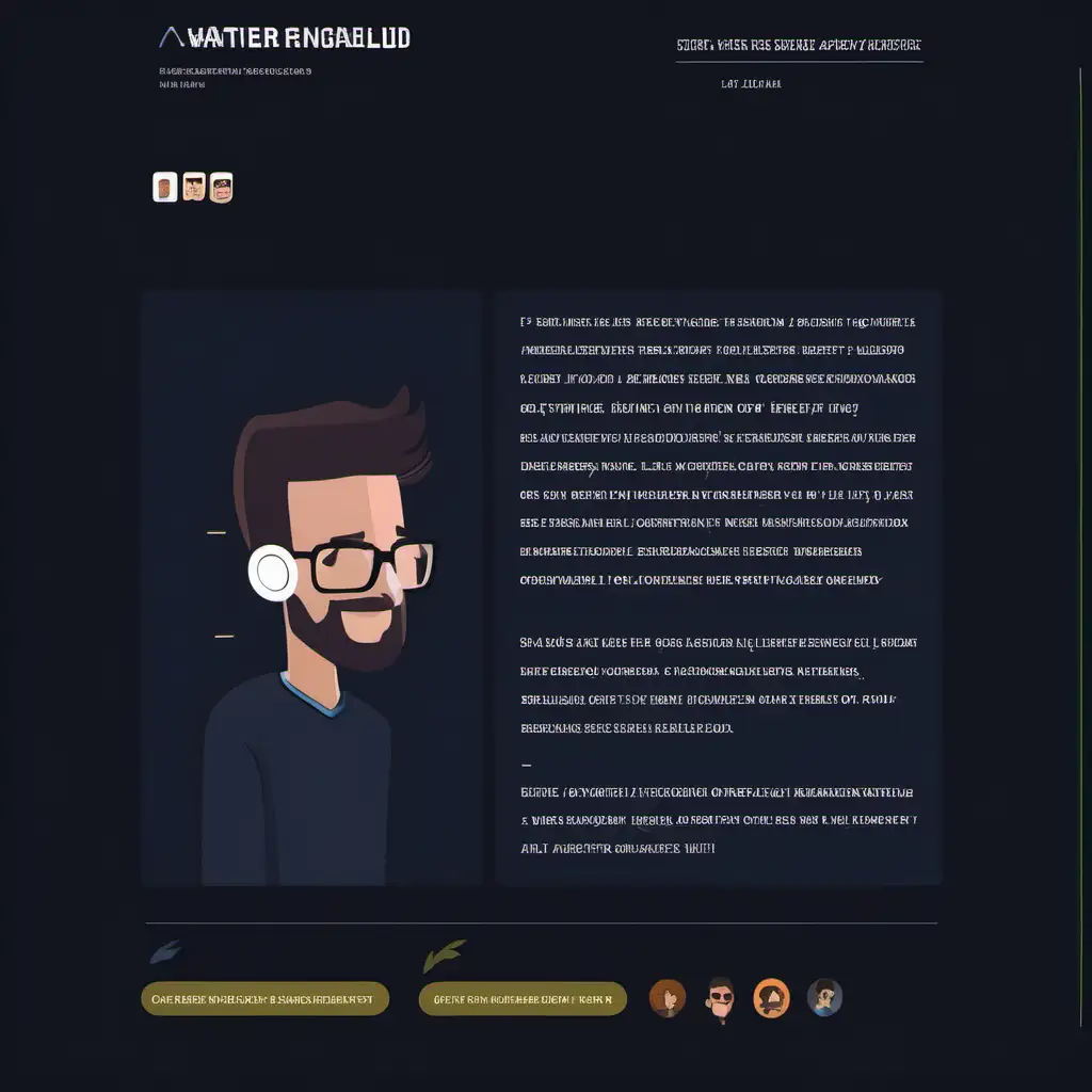 a web page with an avatar and profile of a software developer in style of a comic
