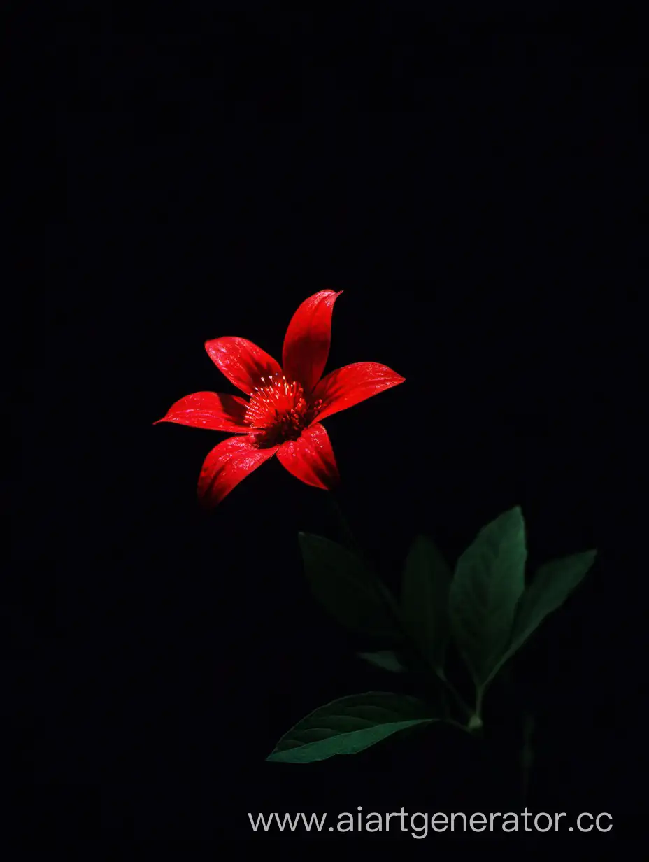 A red flower in the dark.