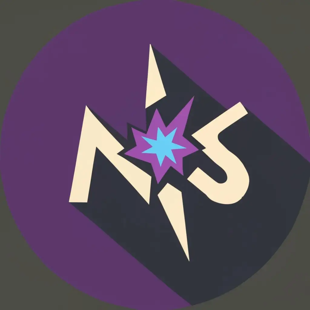 logo, supernova/star explosion, BLACK BACKGROUND, STAR HAS TO BE DEEP PURPLE, don't put in words, PUT IN THE LETTER NS, with the text "NS", typography, be used in Entertainment industry