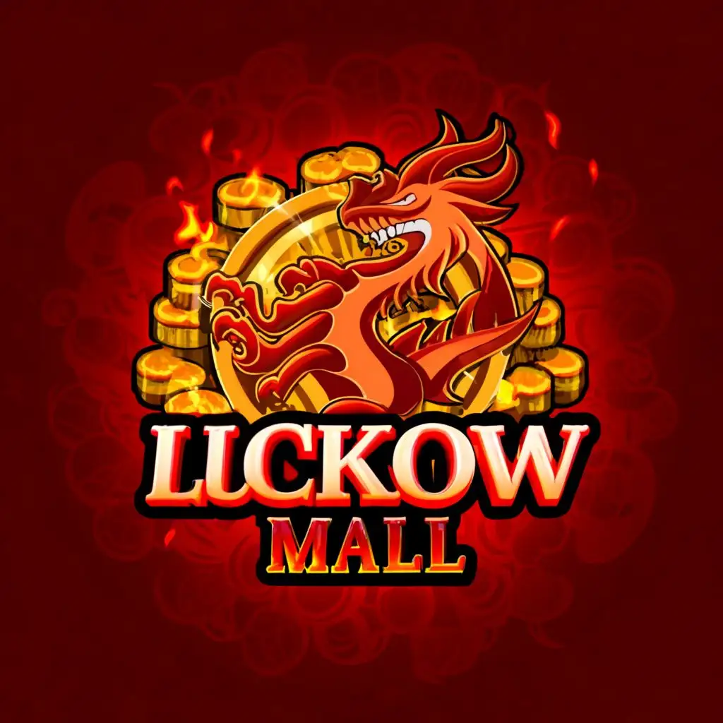 a logo design,with the text "LUCKNOW MALL", main symbol:MONEY , DOLLAR DRAGON, RED,complex,clear background