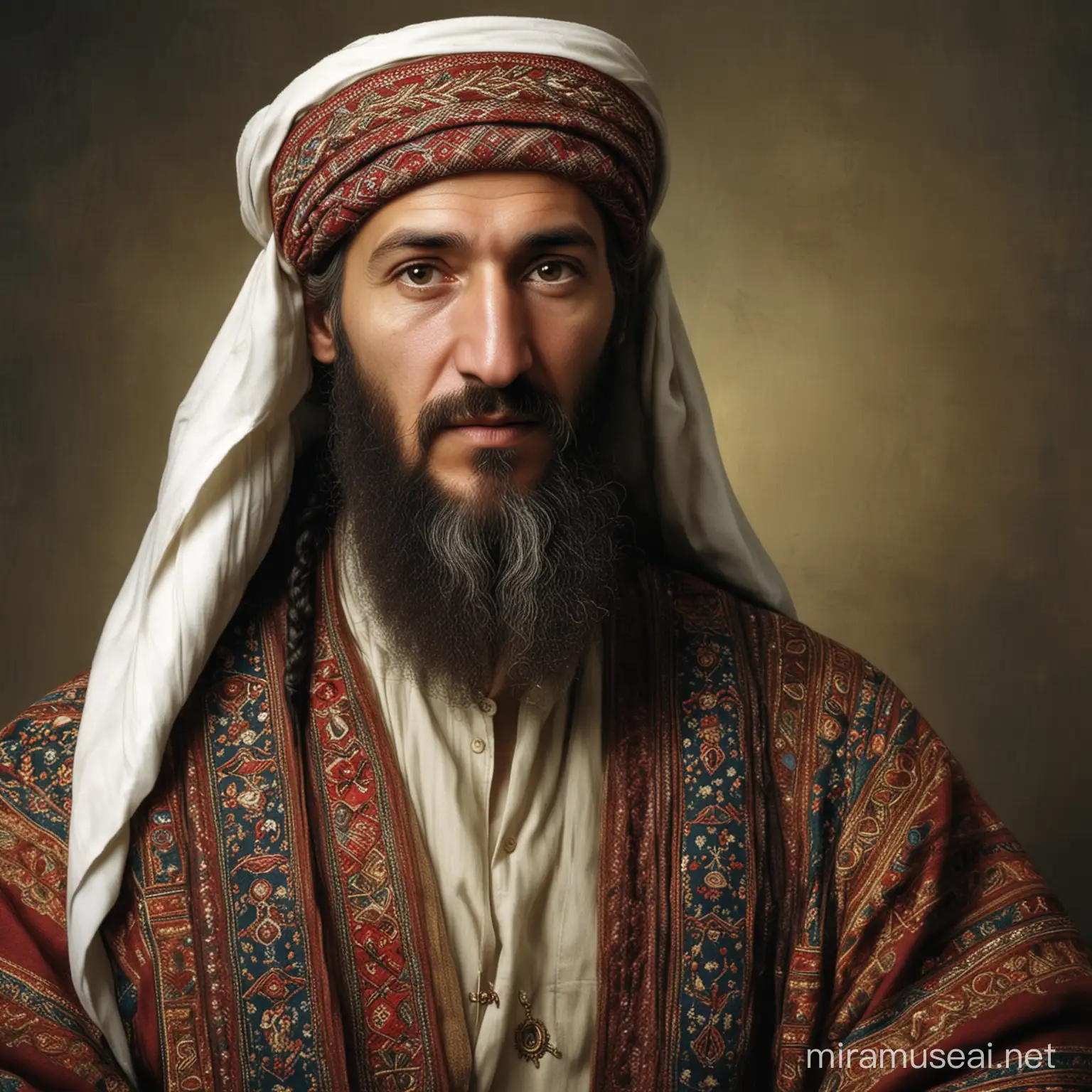 ben laden looking classical Ukrainian from the classical traditional national attributes
