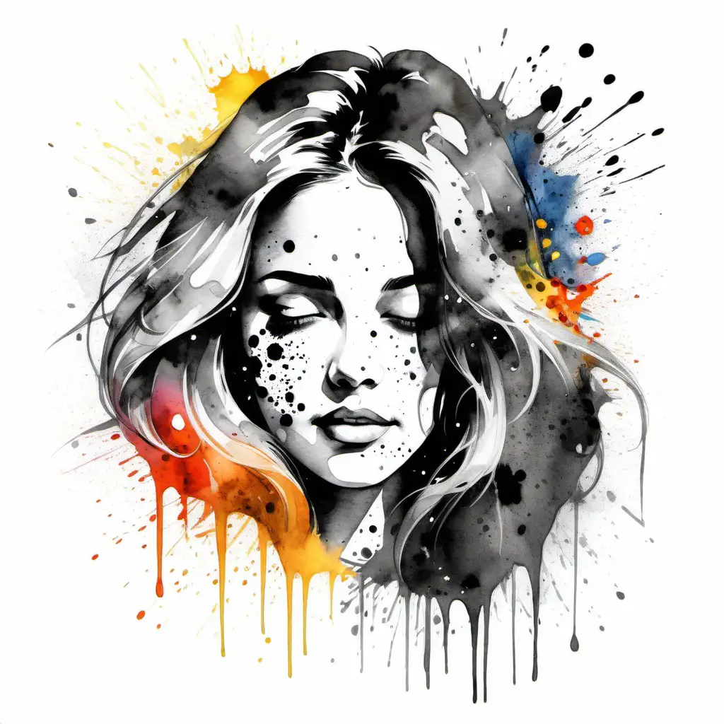 Retro Watercolor TShirt Design Featuring Abstract Young Woman