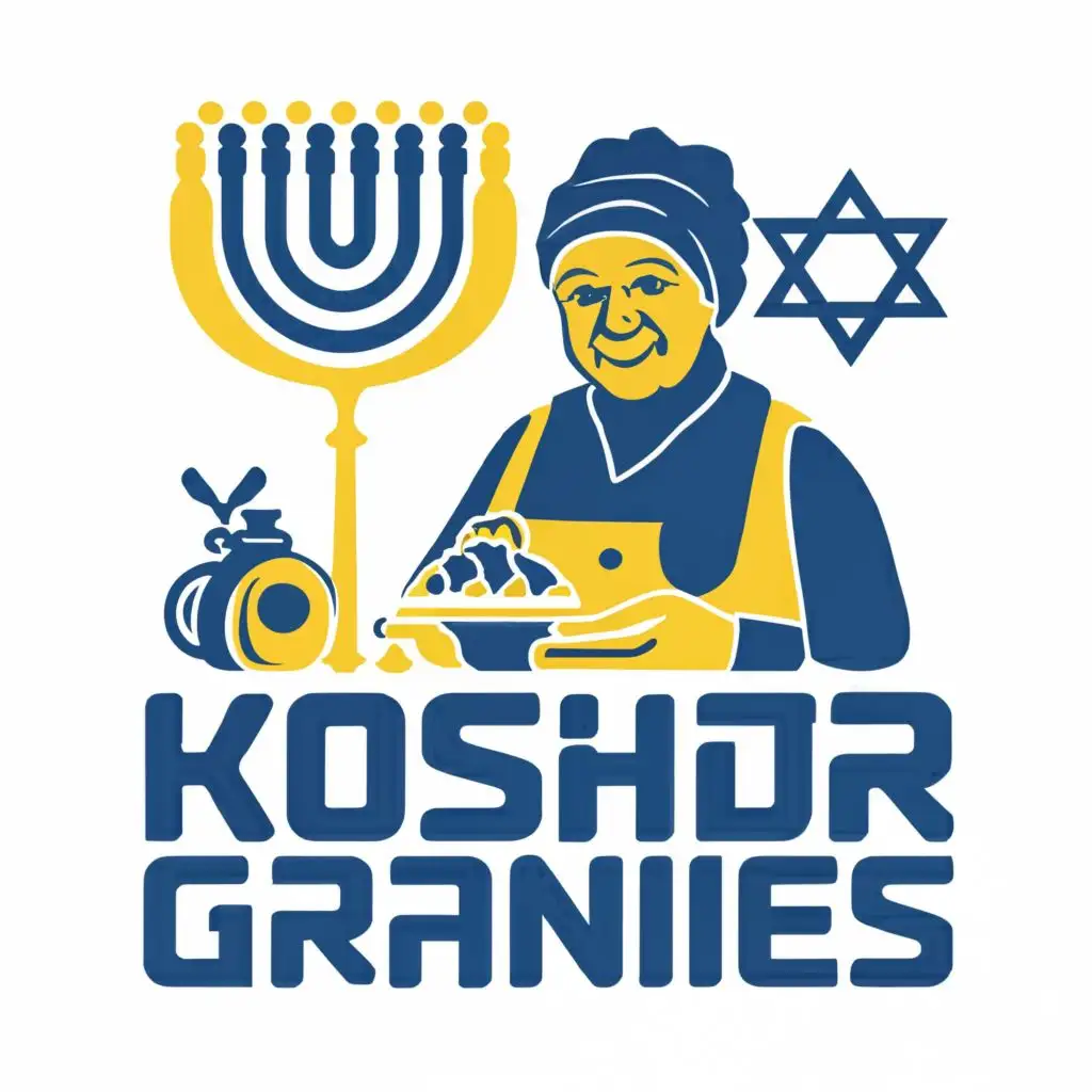 logo, Israel, yellow, blue, white, Jewish food and granny, Paul Klee, with the text "Kosher Grannies", typography, be used in Automotive industry