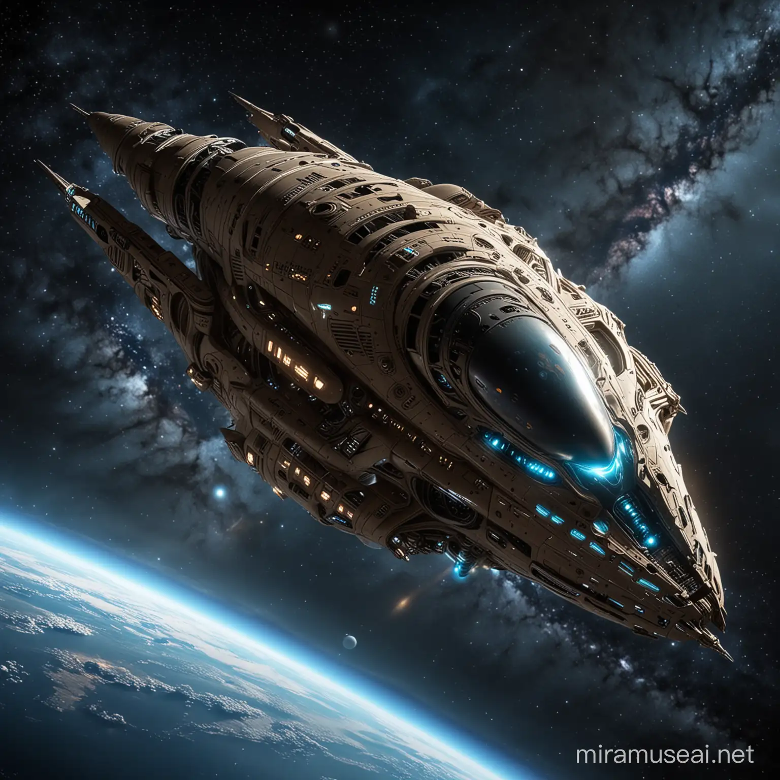 Alien Spaceship Soaring Through Infinite Cosmos