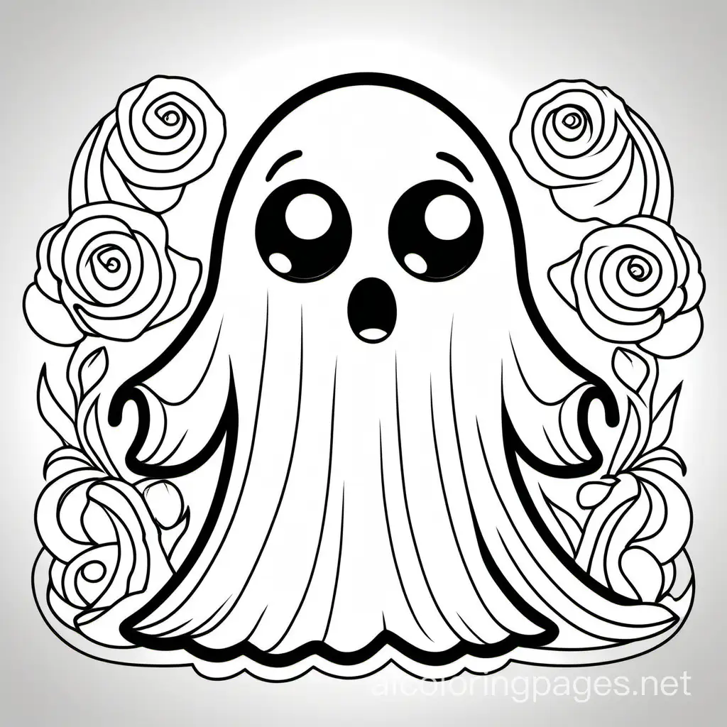 Cute ghost with big eyes and rosy cheeks , no color , bold lines and white background, Coloring Page, black and white, line art, white background, Simplicity, Ample White Space. The background of the coloring page is plain white to make it easy for young children to color within the lines. The outlines of all the subjects are easy to distinguish, making it simple for kids to color without too much difficulty
