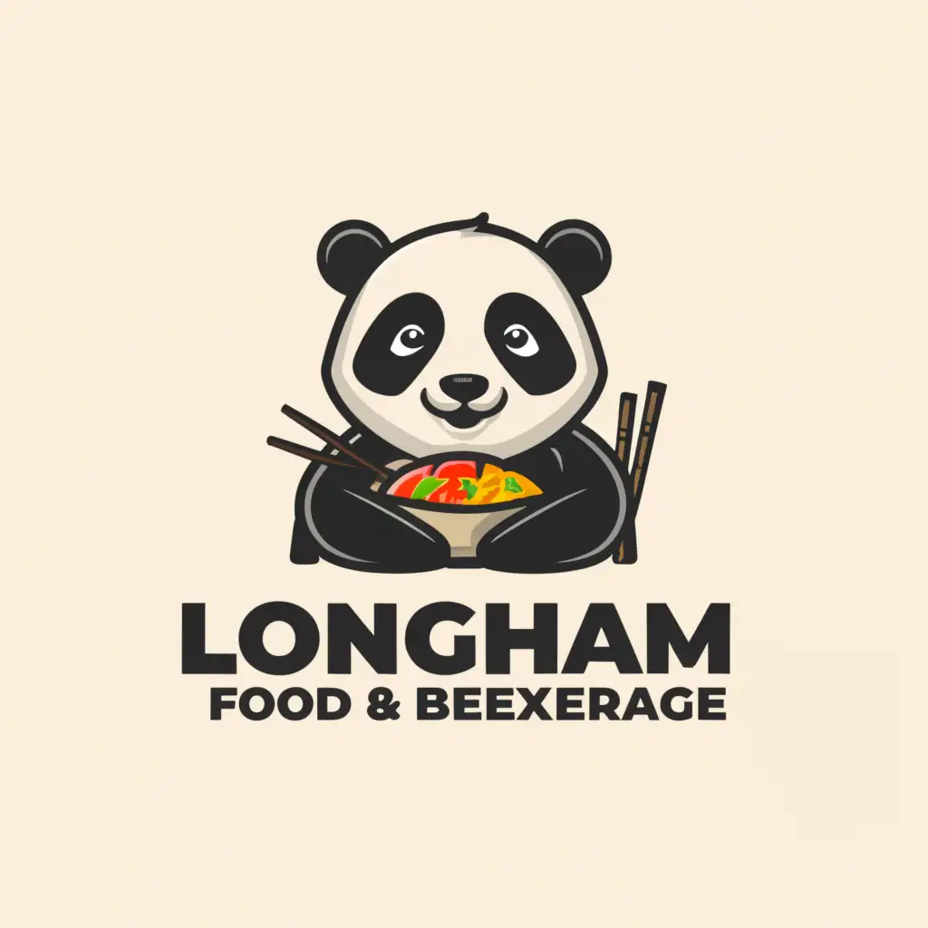 a logo design,with the text "Longham Food & Beverage", main symbol:Panda eating using chopsticks and fork,Minimalistic,be used in Restaurant industry,clear background