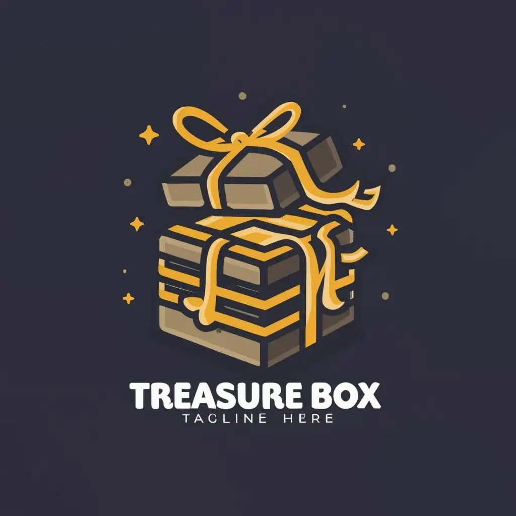 a logo design,with the text "Treasure Box", main symbol:A Classic Treasure Chest With Ribbons That Make It Look Like A Gift Box,Minimalistic,be used in Retail industry,clear background
