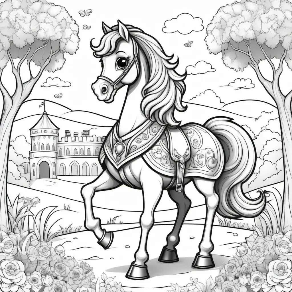 Adorable CartoonStyle Royal Horses Coloring Book