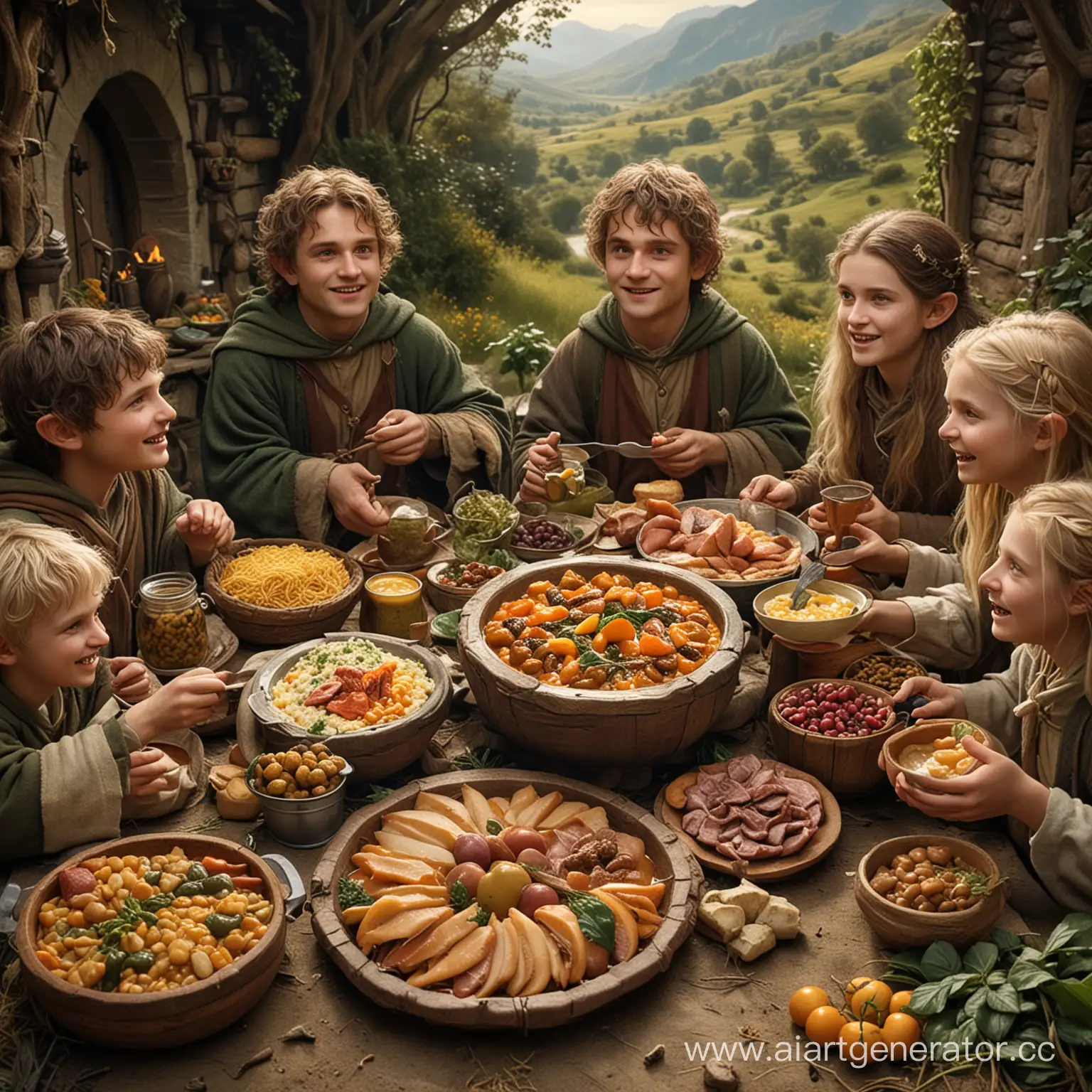 Warrior-Hobbits-Gathering-Provisions-Food-for-Strength