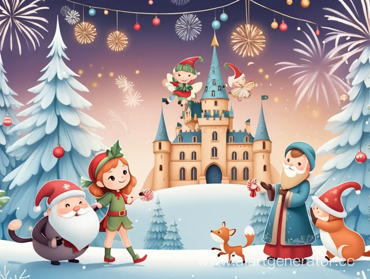 Festive-New-Years-Card-with-Enchanting-FairyTale-Characters