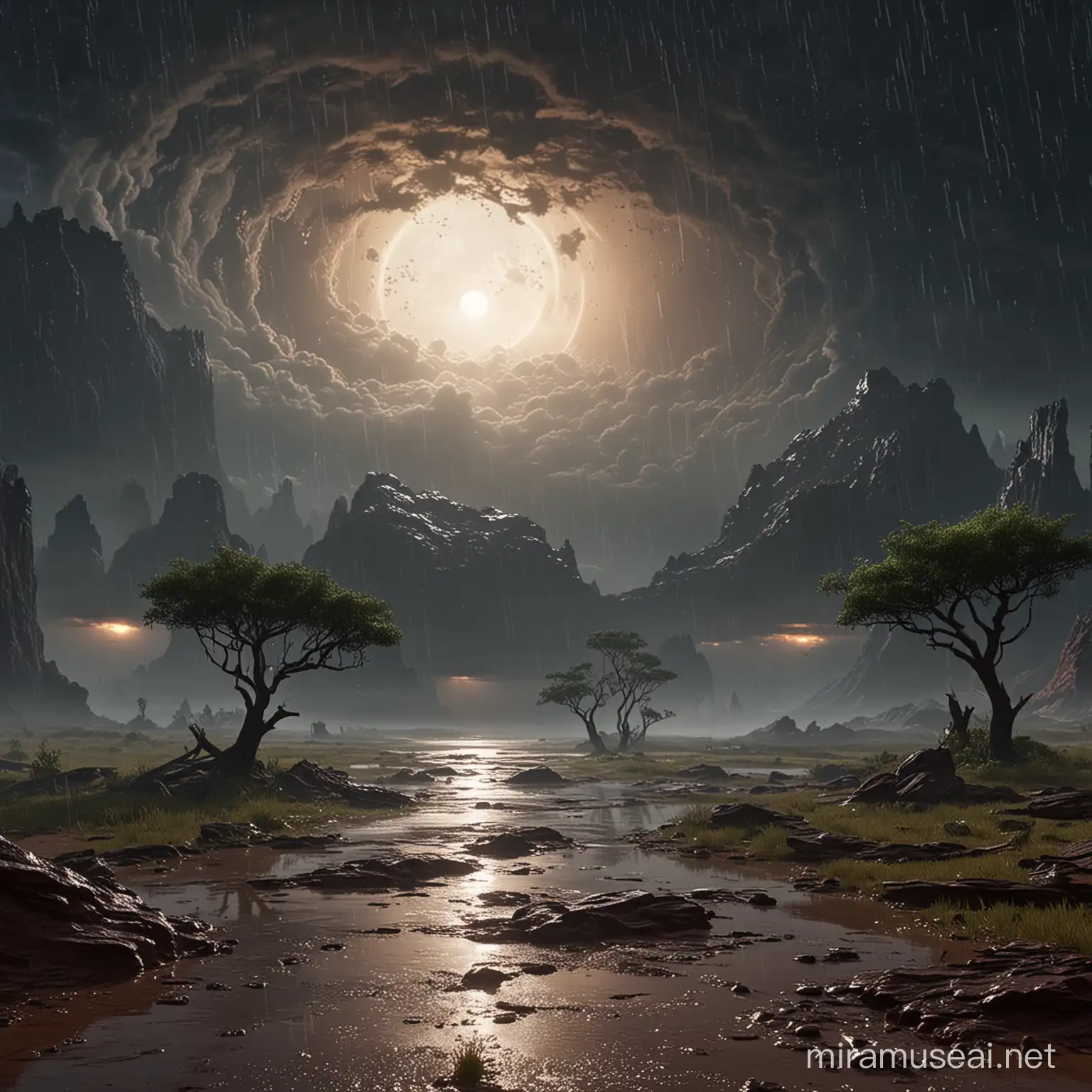 Mystical Rain Storm on an Alien Planet