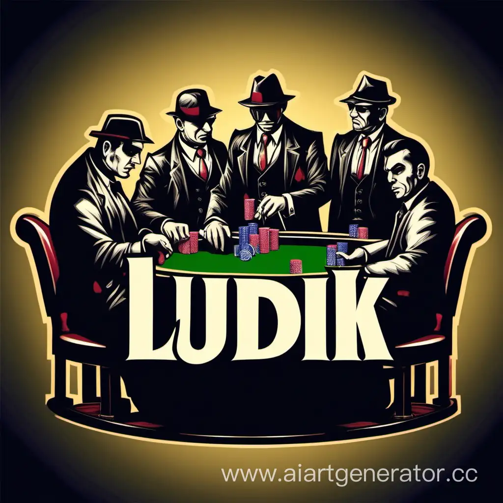 Логотип на котором группа мафиози за покерным столом название Ludik