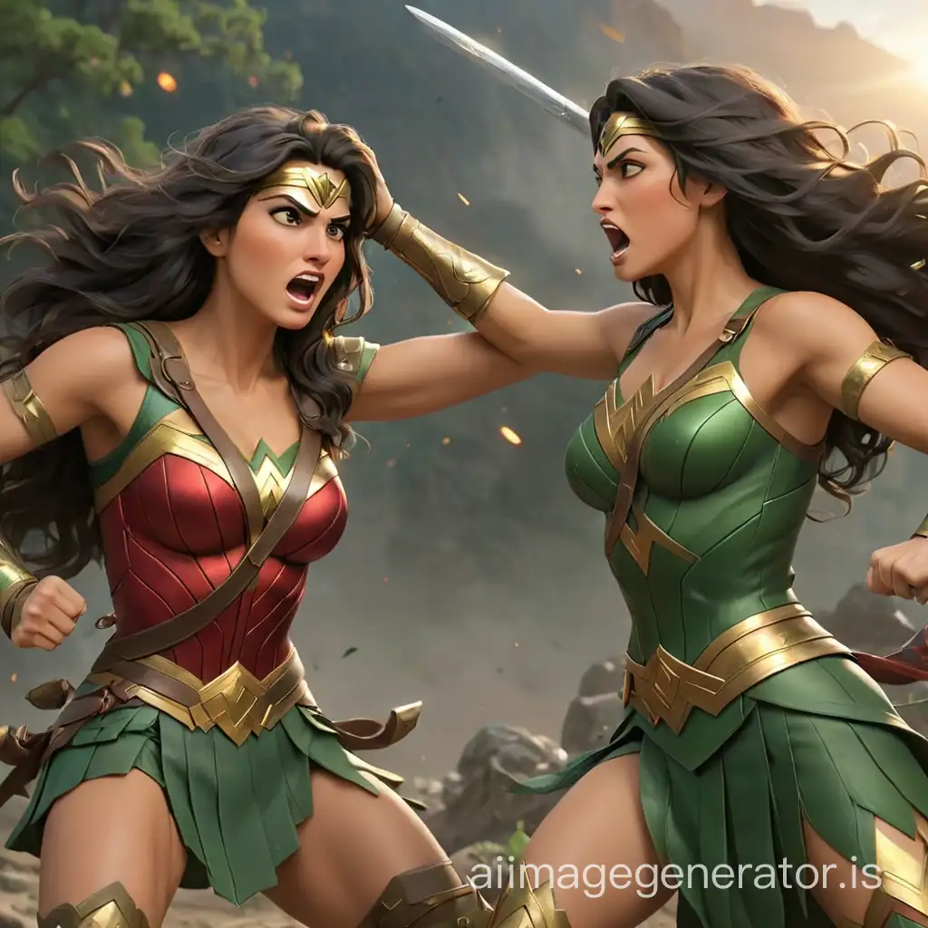 Confrontation-Pakistani-Warrior-Green-Woman-Clashes-with-Wonder-Warrior-Woman