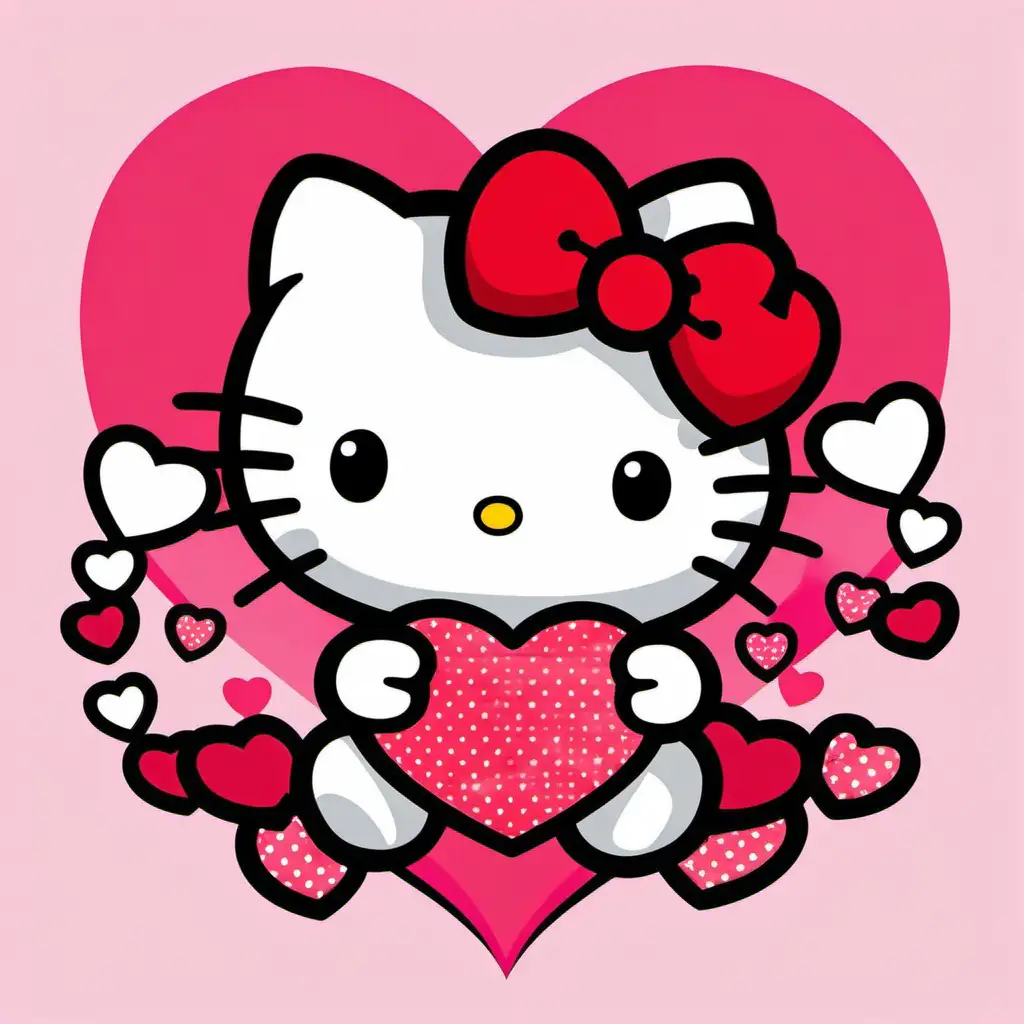 Hello Kitty Valentines Day Cartoon Illustration on White Background