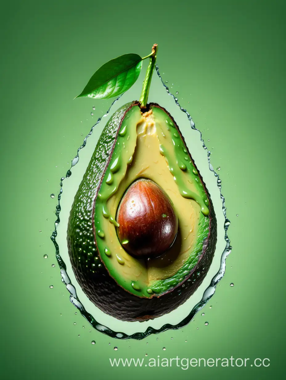 Fresh-Avocado-with-Glistening-Water-Drops-on-Vibrant-Green-Background