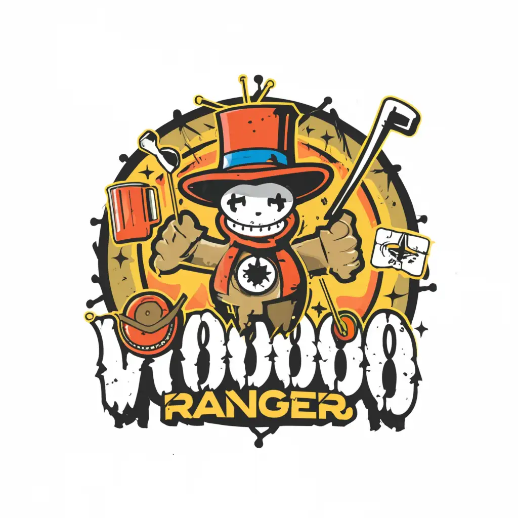 a logo design, with the text 'Voodoo Rangers', main symbol: Voodoo Doll curse ranger golf hat Angry Golf beer, Moderate, be used in Sports Fitness industry, clear background