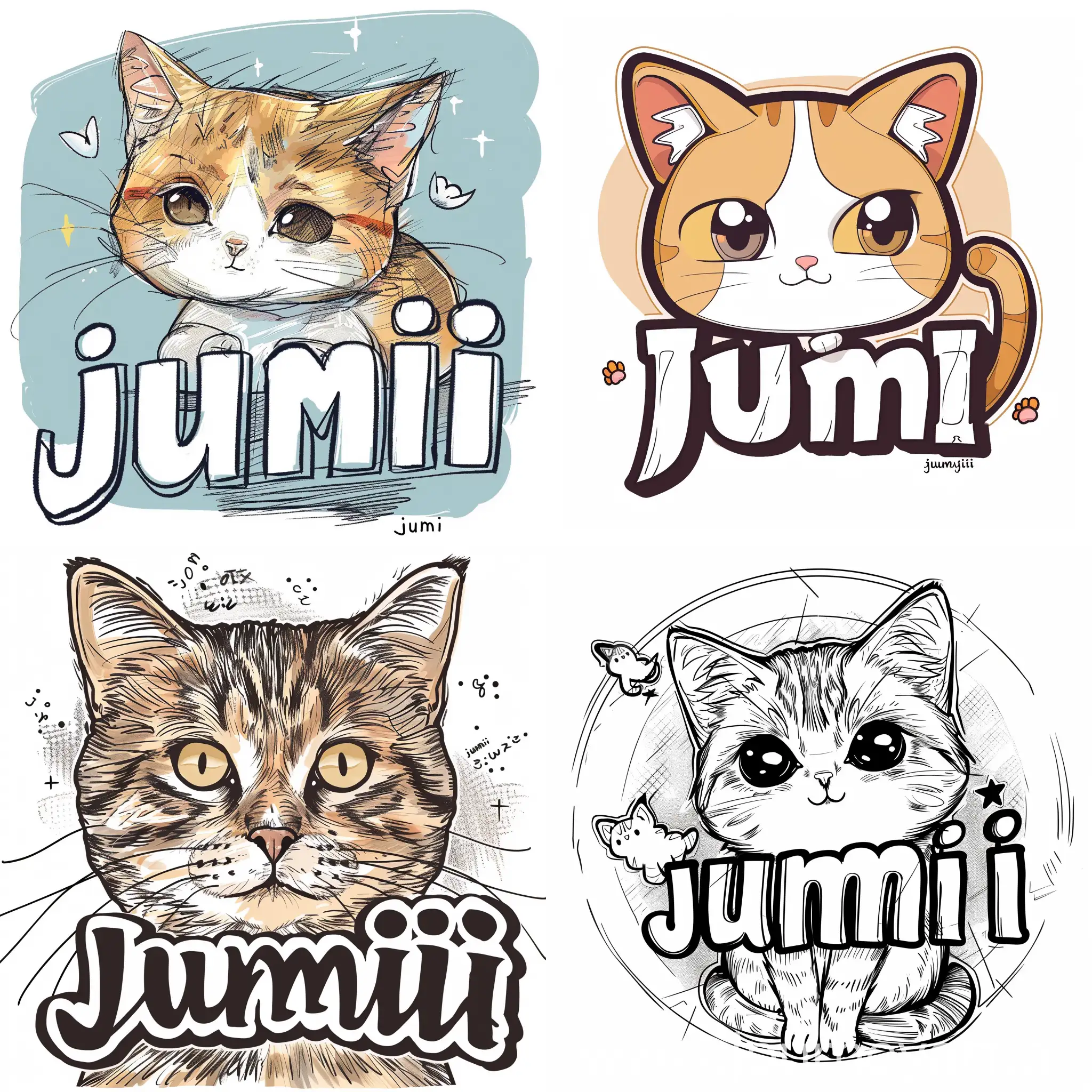 Simple drawing with word "Jiumii" and combine the character with cat features.