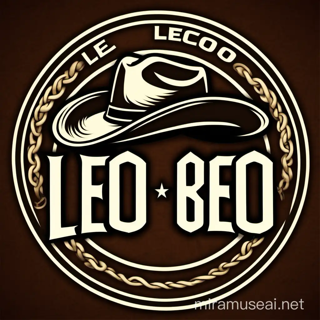 Leo Cowboy Logo (Brazilian Country University Music)

The logo consists of a circle with elements representing the identity of Leo Cantor, an artist of Brazilian country university music.

Logo Elements:

Rodeo Cowboy Hat: A rodeo cowboy hat positioned at the top of the circle. The hat should have a distinctive shape, with a wide brim and subtle curvature.

"Leo Cowboy" Text: Below the hat, inside the circle, the text "Leo Cowboy" is written in a western-style font. The letters should be stylized to appear rustic, perhaps with worn or irregular edges.

Peasant's Lasso Ropes: Around the "Leo Cowboy" text, there are intertwined peasant's lasso ropes. The ropes should be arranged organically, suggesting movement and action.

Cowboy Boot with Spur: At the bottom of the circle, there is a cowboy boot with a spur. The boot should have details that make it recognizable, such as a pointed tip and a visible spur.

Colors: The background of the circle is white, while the elements inside the circle are in earthy tones, such as dark brown for the hat and boot, and light brown for the ropes.

Overall Style: The logo should convey a sense of authenticity and rusticity, reflecting Leo Cantor's lifestyle and music. The design is simple yet impactful, capturing the essence of the Brazilian country university music scene.