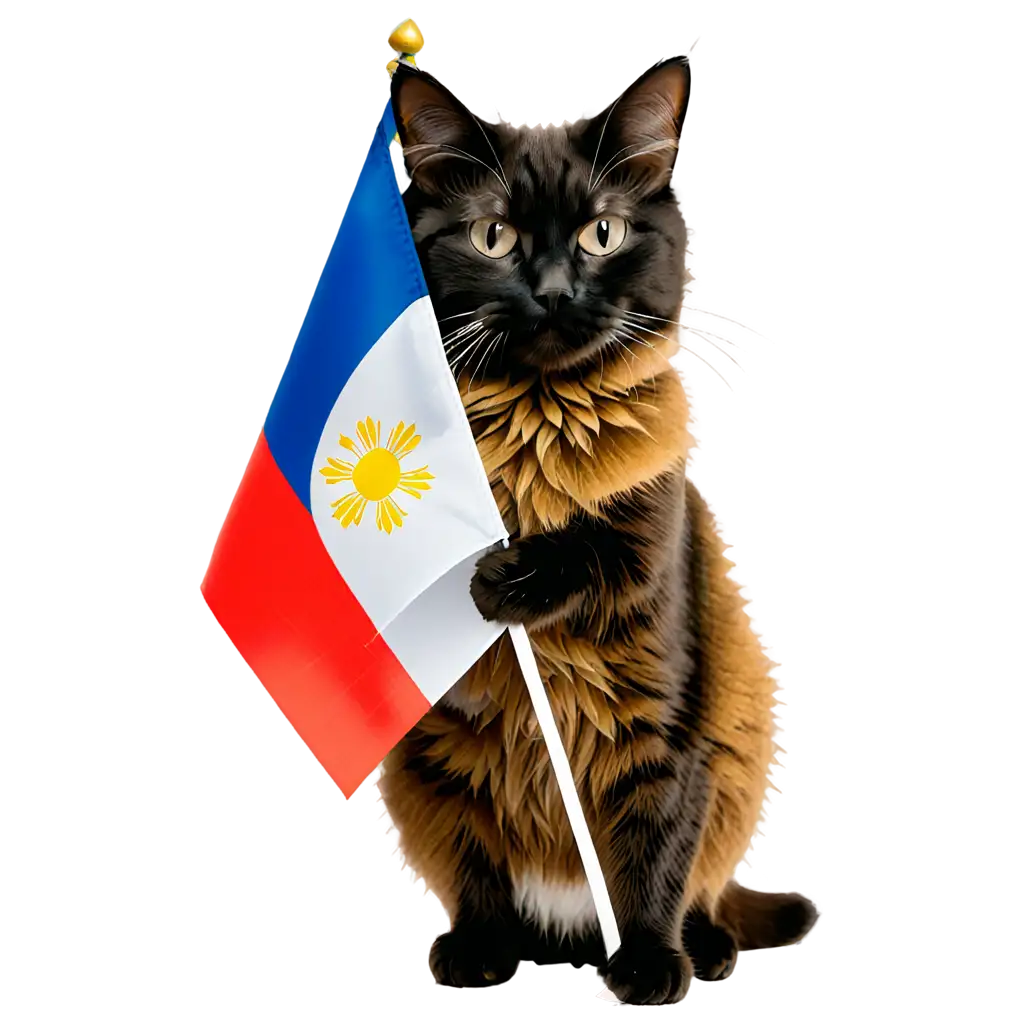 Exquisite-PNG-Image-A-Majestic-Cat-Proudly-Holding-the-Flag-of-the-Philippines