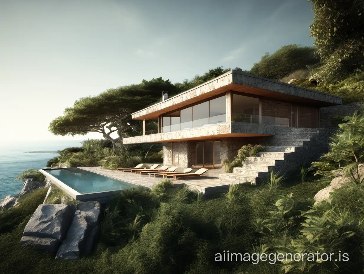 house, private building, sea, views, vegetation, family, reality, stone, wood, natural materials, tree