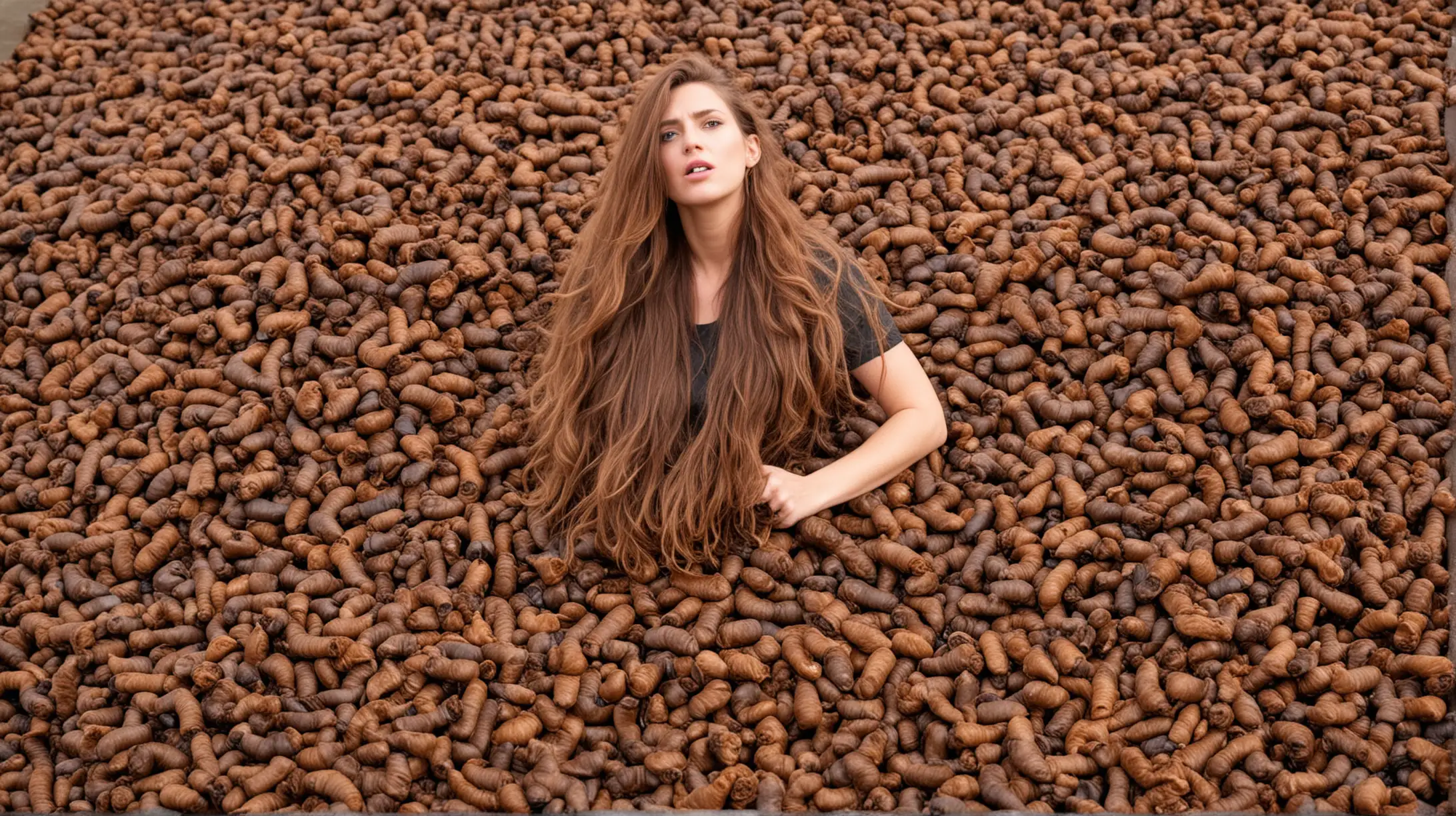 Woman with a Giant Pile of Earthy Material