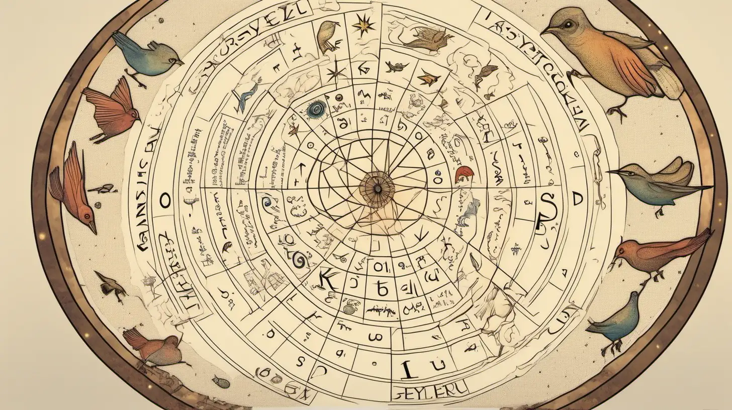 Astrological Wheel with Expressive Words in Muted Colors