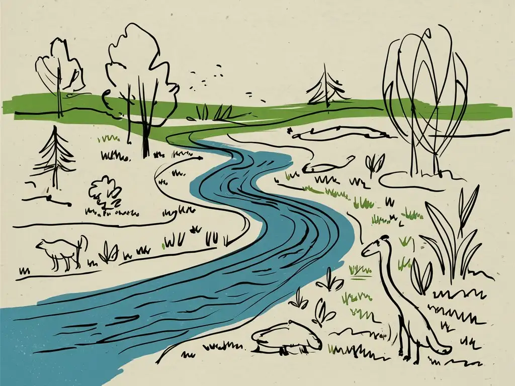 simple line sketch: Protect freshwater resources and landscapes