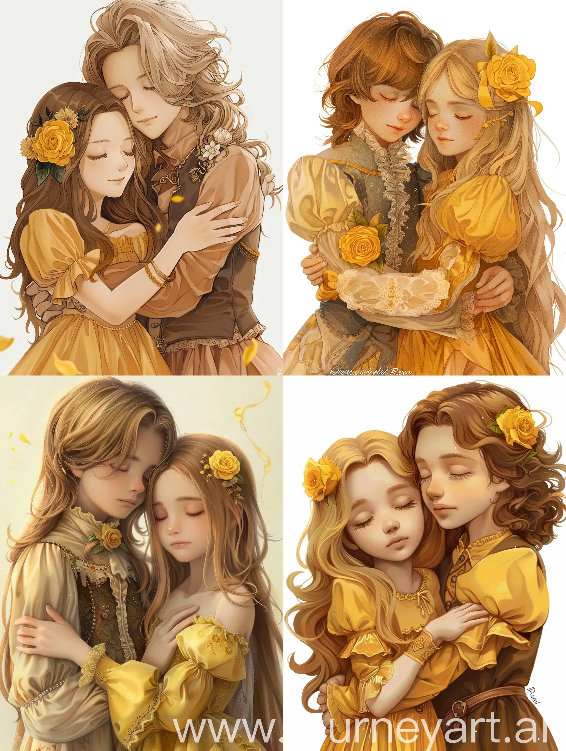 Romantic-Couple-Embracing-with-Yellow-Roses-and-Hair-Ornaments