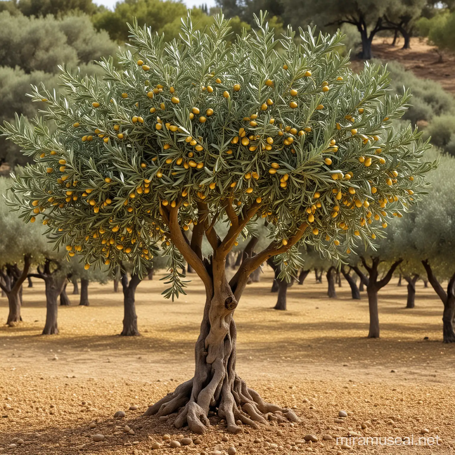 Majestic Olive Tree with Golden Olives Natures Elegance Captured in Art