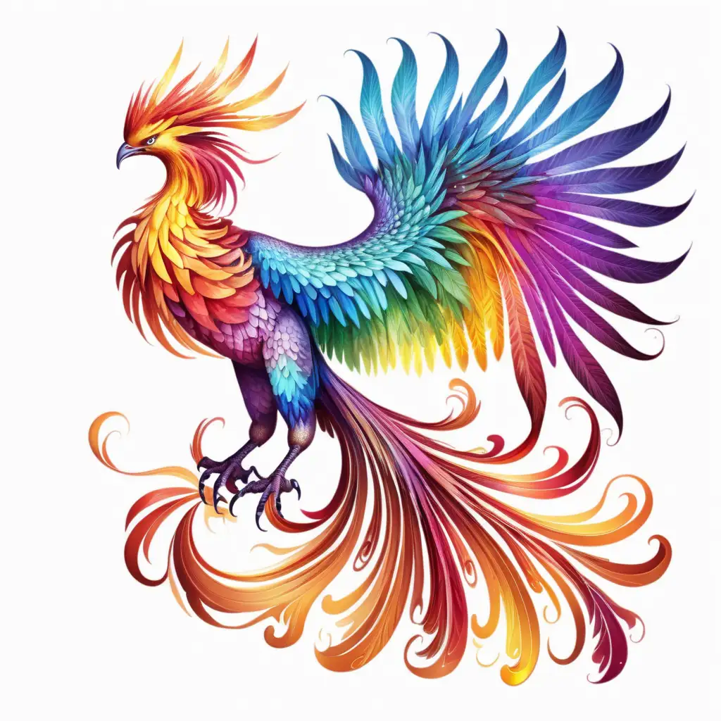 Majestic Multicolor Phoenix on Pristine White Background