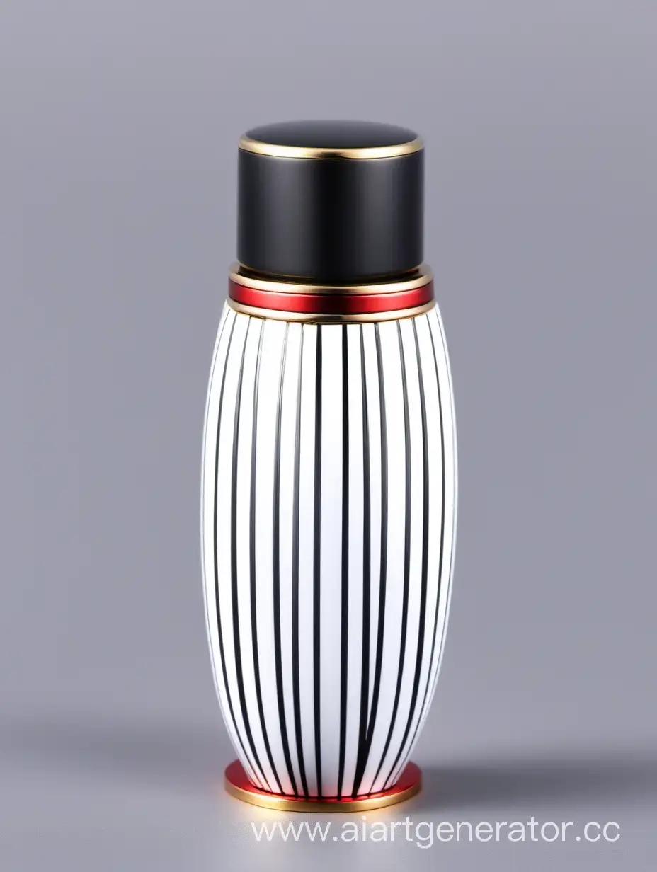Elegant-Zamac-Perfume-Ornamental-Long-Cap-in-White-and-Black-with-Matt-Red-and-Gold-Lines-Finish